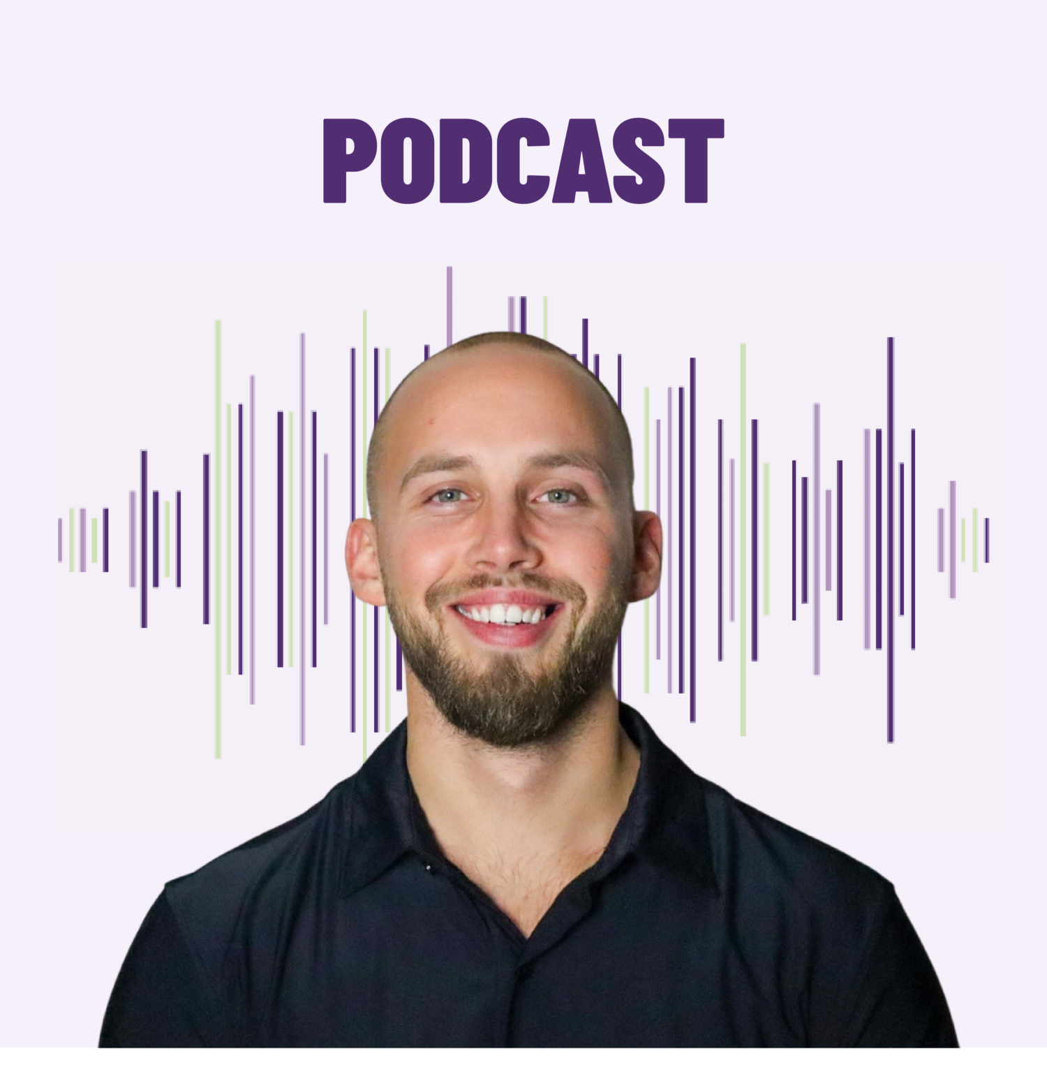 Podcast spreker met audiogolf visualisatie over werkgeluk en mentale gezondheid